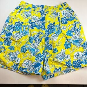 Lilly Pulitzer Vintage Yellow Blue Monkey Print Short Size 4 Waist 26" Inseam 4"